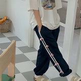 Kylethomasw  Side Striped Bow Drawstring Sweatpants Women High Waist Baggy Pants for Girls Y2k Streetwear