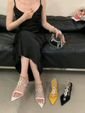 KYLETHOMASW  -  Sandals Female Shoe  High Heels Open Toe New Girls High-heeled Rhinestone Gladiator Summer Peep Square Sexy