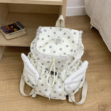 KYLETHOMASW  -  Kawaii Polka Dot Angel Wing Drawstring Backpack Women Lace Ruffle Lolita Student School Bag Sweet Daily Travel Mini Rucksack