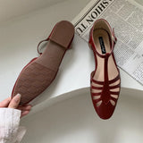 KYLETHOMASW  -  T-strap Rome Flat Sandals Women Hollow Out Vintage Summer Mary Janes Shoes Ladies Pu Leather Holiday Elegant Gladiator Sandals