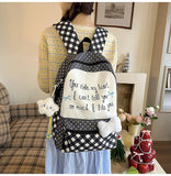 KYLETHOMASW  -  All Match High-capacity Backpack Women Students Travel Schoolbag Sweet Y2k Aesthetic Letter Print Dots Plaid Patchwork Backpacks