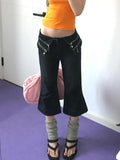KYLETHOMASW  -  American Washed Flip Waist Design Flared Cropped Pants for Women Casual Low Waist Slimming Wide Leg Jeans for Women