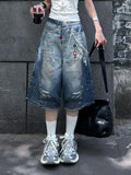 KYLETHOMASW  -  American Retro Printed Wide Leg Jeans for Women Summer High Street Spicy Girls Loose Casual High Waist Cropped Pants