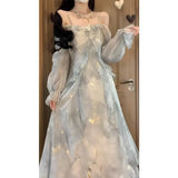KYLETHOMASW  -  Spring New Style Super Fairy Gray Halo Dye Fairy Butterfly Hot Stamping Ruffled Long-sleeved Dress