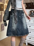 Kylethomasw   -  Summer Women Korean Midi Denim Skirt Cyber Punk Gyaru Coquette 2000s Vintage Harajuku Gothic Japanese Fashion Y2k Streetwear New