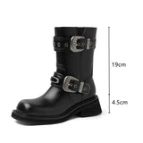 KYLETHOMASW  -  Autumn Winter Metal Belt Buckle Women Motorcycle Boots Fashion Rivet Patent Leather Platform Wedge High heels Chunky Boots Shoes