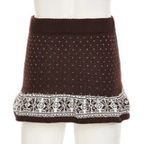 KYLETHOMASW  -  Mini Skirts Women Floral Printed Bandage Slim Stretch Autumn Winter Sexy Knitted Skirt Y2k Grunge Streetwear Ladies