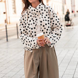 KYLETHOMASW  -  Women's College Style Drawstring Long Sleeve Short Polka Dot Jacket Shirt Style Outerwear Comfortable Casual Leisure
