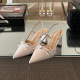 KYLETHOMASW  -  Summer New Arrival Sweet Elegant Sandal Women Bow High Heels Pointed Toe Women's Sandals Metal Buckle Trim Sandal