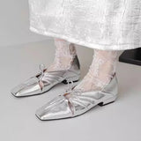 KYLETHOMASW  -  Women Pleated Hollow Mary Jane Style Shoes with Bow Design Flat Shoes Square Toe Casual Comfortable Outdoors Women Shoes Fashion