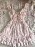 KYLETHOMASW  -  Summer New Girlish Sweet Lace Blouse Cute Bow Slim Kawaii Sling Dress Two-piece Set Women's Japanese Cute Cake Dresses Suit