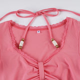 KYLETHOMASW  -  Fashion Solid Halter Beading Slim Fit Causal Women T-Shirts Chic Y2k Simple All-Match Summer New Blouses