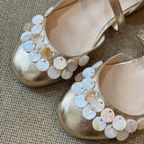 KYLETHOMASW  -  New Golden Shell Decor Mary Jane Flats,Metallic Glitter Party Casual Shoes for Women Daily Dress,sapatos Femininos Elegante