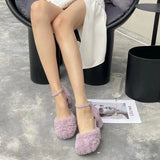 KYLETHOMASW  -  New Brand Women Sandal Fashion Furry Ladies Elegant Square Low Heel Dress Pumps Shoes Outdoor Slingback Shoes