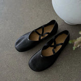 KYLETHOMASW  -  Cross Strap Ballet Flats Summer Breathable Flats Vintage Soft Leather Mary Jane Flats