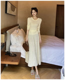 KYLETHOMASW  -  Autumn Winter Korean Minimalist Gentle Style 2 Piece Set Women Knitted Top+High-waisted Skirt Sweater Set Fashion Office Lady