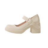 KYLETHOMASW  -  High Heels Women's Summer Word Belt Mary Jane Single Shoes Thick Heel Light Mouth Buckle High Heel Leather Shoes Women Pumps