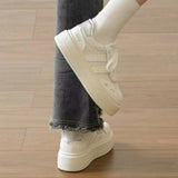 KYLETHOMASW  -  Ladies White Platform Skate Shoes Star Embroidery Thick Bottom Bread Sneakers Silver Tail Lace Up Heighten Casual Walking Shoes