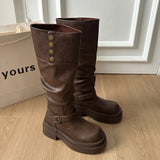 KYLETHOMASW  -  Autumn Winter Platform Thick Bottom Woman Knee High Boots Shoes Ladies Elegant Belt Buckle Knight Booties