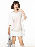 Kylethomasw Y2k White Corset Graphic T Shirts for Women Oversized Bow Print Cotton Tees Vintage Harajuku Summer Fashion Design Tops