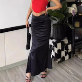 KYLETHOMASW  -  Sexy Bag Hip Mermaid Skirt Summer Temperament High Waist Slim Fit Satin Long Skirts Women Folds Elegant Club Party Skirt 108A