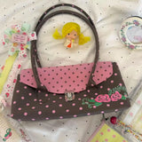 KYLETHOMASW  -  Retro Y2k Rose Print Underarm Bag Women Brown Polka Dot Lock Large Capacity Handbag Ladies Sweet Cute Versatile Shoulder Bag New