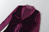 KYLETHOMASW  -  Velvet Lace Patchwork V-neck Long Sleeve T-shirt Autumn  New Style Women Comfortable Casual Fashionable T-shirt Top