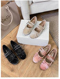 KYLETHOMASW  -  silver glitter ballet flats women round toe riband cross-tied bow ballerina shoes crystal wedding bridesmaid flats shoes size 43