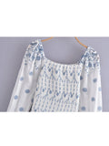 KYLETHOMASW  -  Fashion Women Floral Hollow Out Embroidery Elastic Mini Dress Vintage Long Sleeve Female Super-Short Dress Summer Robe