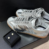 KYLETHOMASW  -  Spring New Silver Loafers Round Toe Flat Lace-up Soft and Comfortable Daily Leisure Sports Office Commuter Lady Single Shoe