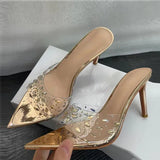 Kylethomasw Summer Sexy Transparent Rhinestone PVC Open Toe Fine High Heel Slippers Designer Luxury  Big Size 42 Party Prom Slide Sandalsta