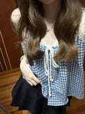 KYLETHOMASW  -  Blue Plaid Lace Drawstring Vest Suspender for Women's New Loose and Slim Versatile Sweet and Gentle Top