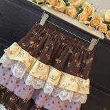 KYLETHOMASW  -  Sweet Y2K Ruffle Edge Cake Patchwork Skirts Women Harajuku Retro High Waist Casual Multi-Layer A-line Party Skirt 024B