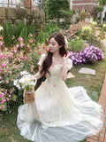 KYLETHOMASW  -  Summer Short Sleeve Chiffon Fairy Style Dress for Women Korean Fashion Slim Fit and Slimming Temperament Elegant Long Dress