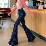 KYLETHOMASW  -  Y2K Pink Heart Print High Waist Flare Pants | Kawaii All-Over Love Bell Bottom Trousers | Barbiecore Aesthetic Summer Streetwear
