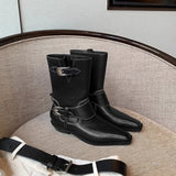 KYLETHOMASW  -  Winter Women Biker Boots Fashion Belt Buckle Ladies Elegant Platform Short Booties Casual Women's Knight Booties botas mujer