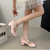 KYLETHOMASW  -  Butterfly-knot Lolita Women Mary Jane Shoes Elegant Round Toe Thick Heel Shoes Ladies Fashion Dress Pumps