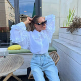 KYLETHOMASW  -  Women Shirts Pure Cotton White Blouse For Women 2025 Early Spring New Court Lantern Sleeves  Casual Doll Collar Shirt