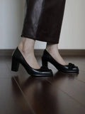 KYLETHOMASW  -  Retro Brown Chunky Heel Women Pumps Fashion Tie Bow Design Square Toe Mary Jane Shoes Spring Comfort Banquet Women's Shoes
