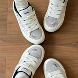 KYLETHOMASW  -  WomenCute Cartoon Rabbit PlatformSneakers Grey‑White Polka DotPatchwork Thick Sole Lace‑Up Skate Board ShoesGirls Casual Walking