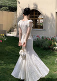 KYLETHOMASW  -  Summer French Style Lace Dress for Women Cap Sleeve Slim Fit Mermaid Long Dress Elegant Waist Cinching Delicate and Feminine New