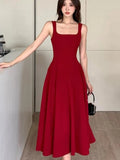 KYLETHOMASW  -  Y2K Summer Elegant Women Solid Midi Dress Vintage Sleeveless  A-Line Birthday Evening Party Dress Princess Slip Vestidos