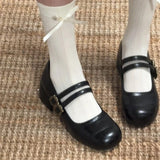 KYLETHOMASW  -  New Spring Thick Heel Women Mary Jane Shoes Fashion Metal Buckle Strap Shoes Ladies Outdoor Slip On Elegant Dress Pumps