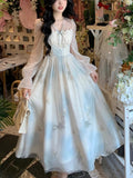 KYLETHOMASW  -  Floral V Neck Long Dress Spring Summer A-line French Style Vintage Women Dresses Elegant Sweet A-line Vestidos Mujer