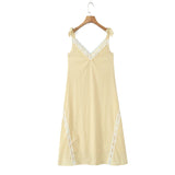 KYLETHOMASW  -  Sexy Sleeveless V Neck Lace Trim Holiday Summer Dress Women Elegant A-line Midi Vintage Casual Vestidos