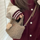 KYLETHOMASW  -  2024 Winter Kawaii Fluffy Crossbody Bag All Match Solid Cartoon Cute Pendants Women's Handbags Fashion Sweet Y2k Shoulder Bags