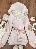 KYLETHOMASW  -  Kawaii Pink Mini Dress with Hooded Women Lace Japanese Short Party Dress Female Elegant One Piece Dress Koreean Fashion Autumn