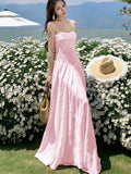 KYLETHOMASW  -  Women's Sweet Pink Long Dresses Elegant Spaghetti Strap Lace-up Princess Evening Party Dress Summer Holiday A-line Vestidos Robe