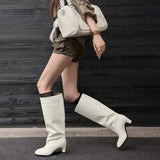 KYLETHOMASW  -  Women's Long Boots Knee High Round Toe Low Block Heel Leather Look Slip on Western Style Casual Footwear Boots Women Detail 123