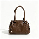 KYLETHOMASW  -  Women Y2k Rivet Handbag Retro Pu Leather Shoulder Bag Punk Style Large Capacity Zip Tote Bag Fashion Daily Party Underarm Bag